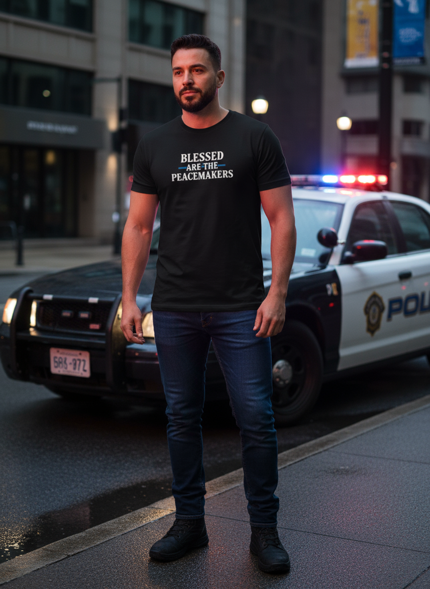 Blessed Are The Peacemakers Blue Line Classic T-Shirt – Christian Faith Apparel | Revival Unleashed