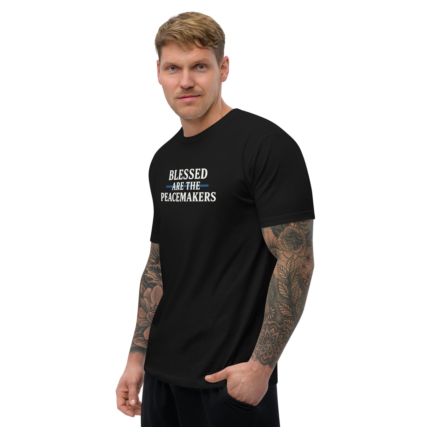 Blessed Are The Peacemakers Blue Line Fitted T-Shirt – Christian Faith Apparel | Revival Unleashed-Revival Unleashed