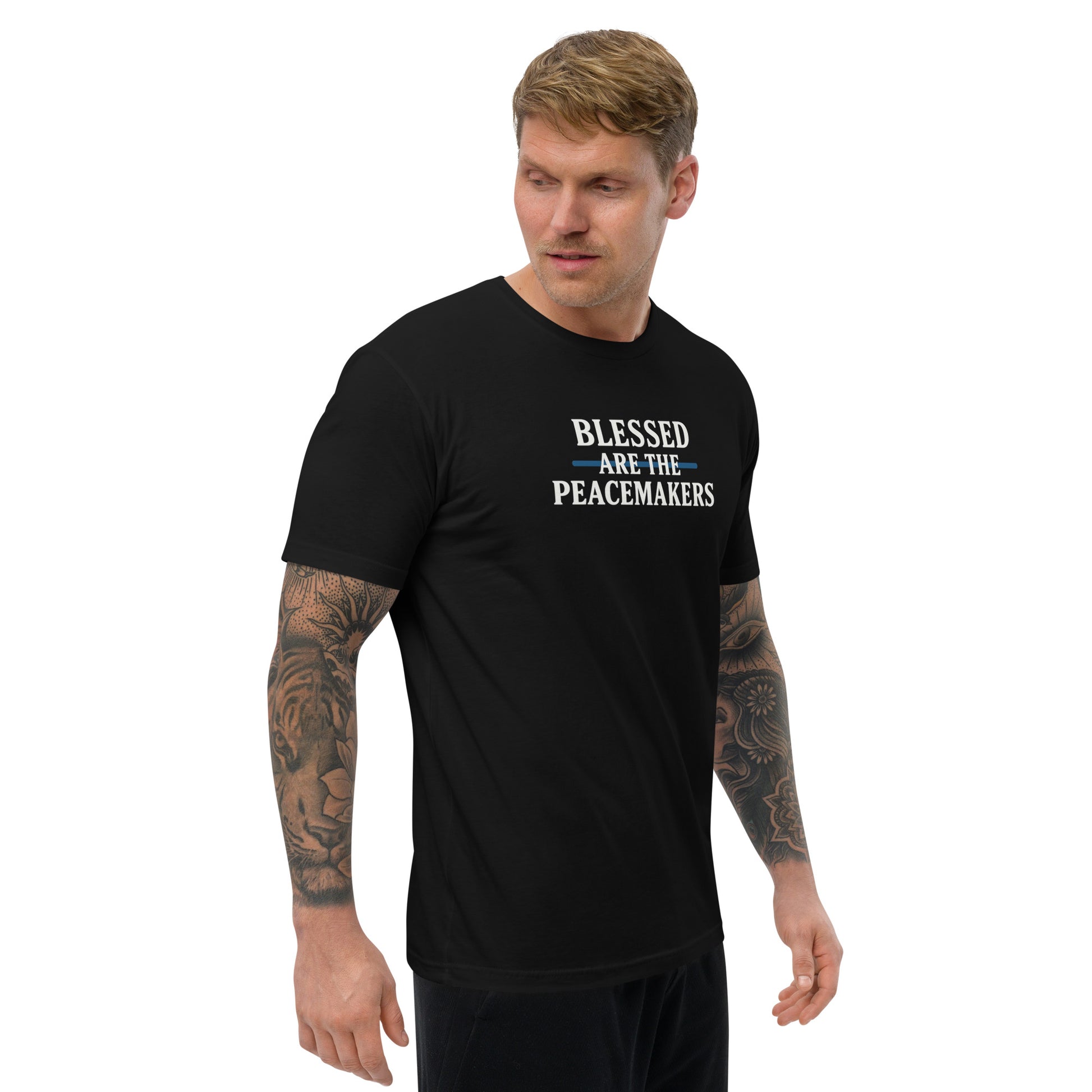 Blessed Are The Peacemakers Blue Line Fitted T-Shirt – Christian Faith Apparel | Revival Unleashed-Revival Unleashed