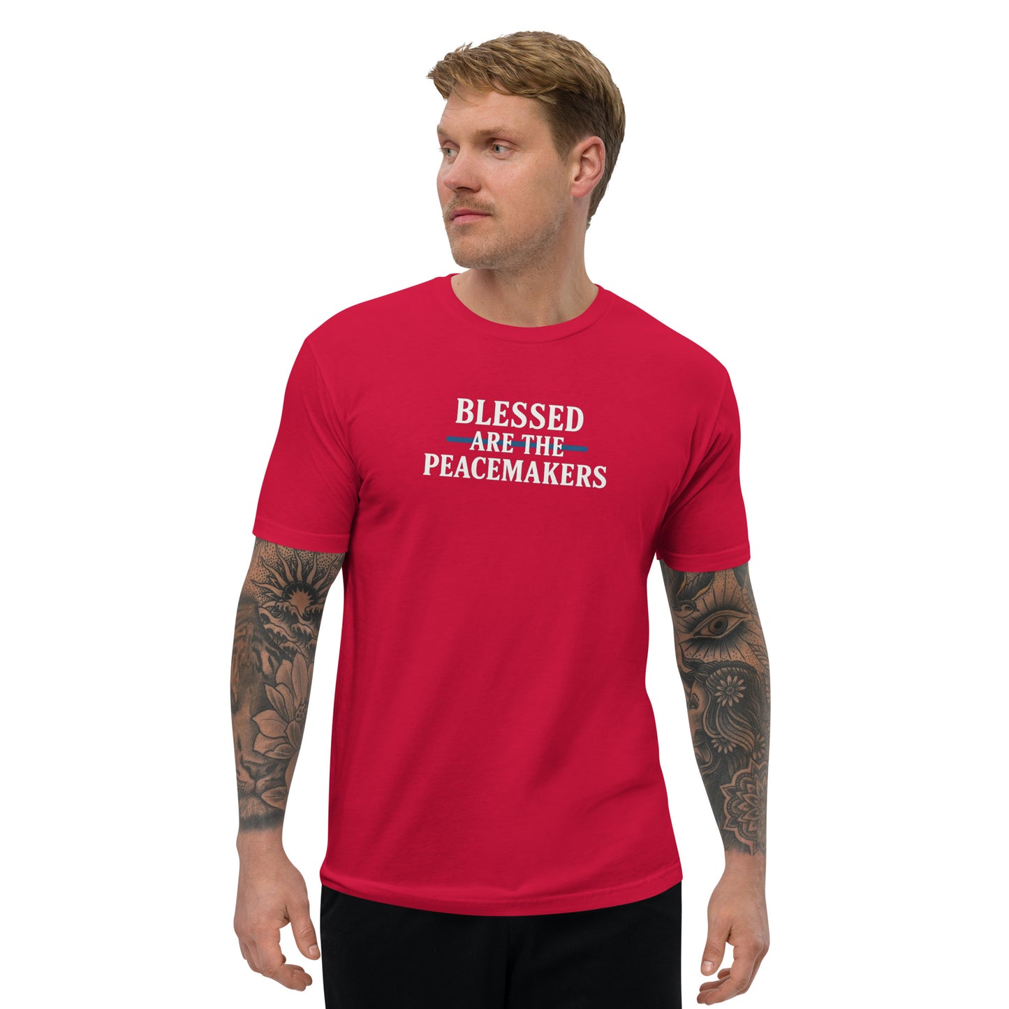 Blessed Are The Peacemakers Blue Line Fitted T-Shirt – Christian Faith Apparel | Revival Unleashed-Revival Unleashed