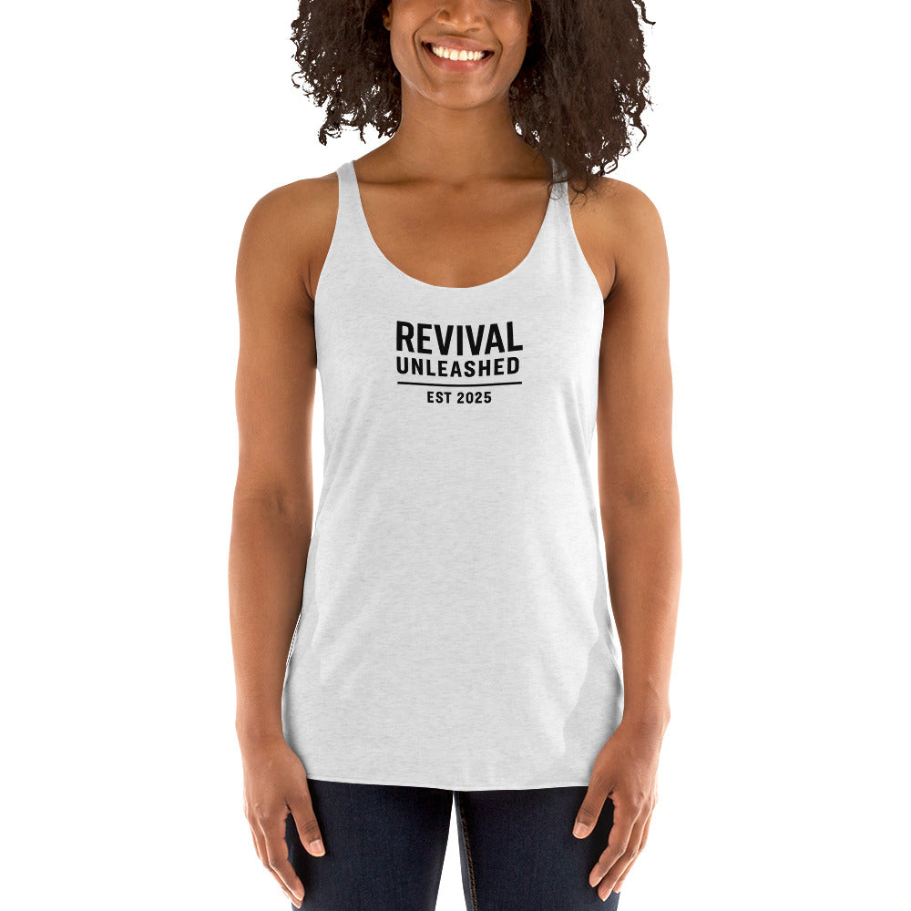 Revival Unleashed EST 2025 Women’s Racerback Tank Top – Christian Faith Apparel-Revival Unleashed
