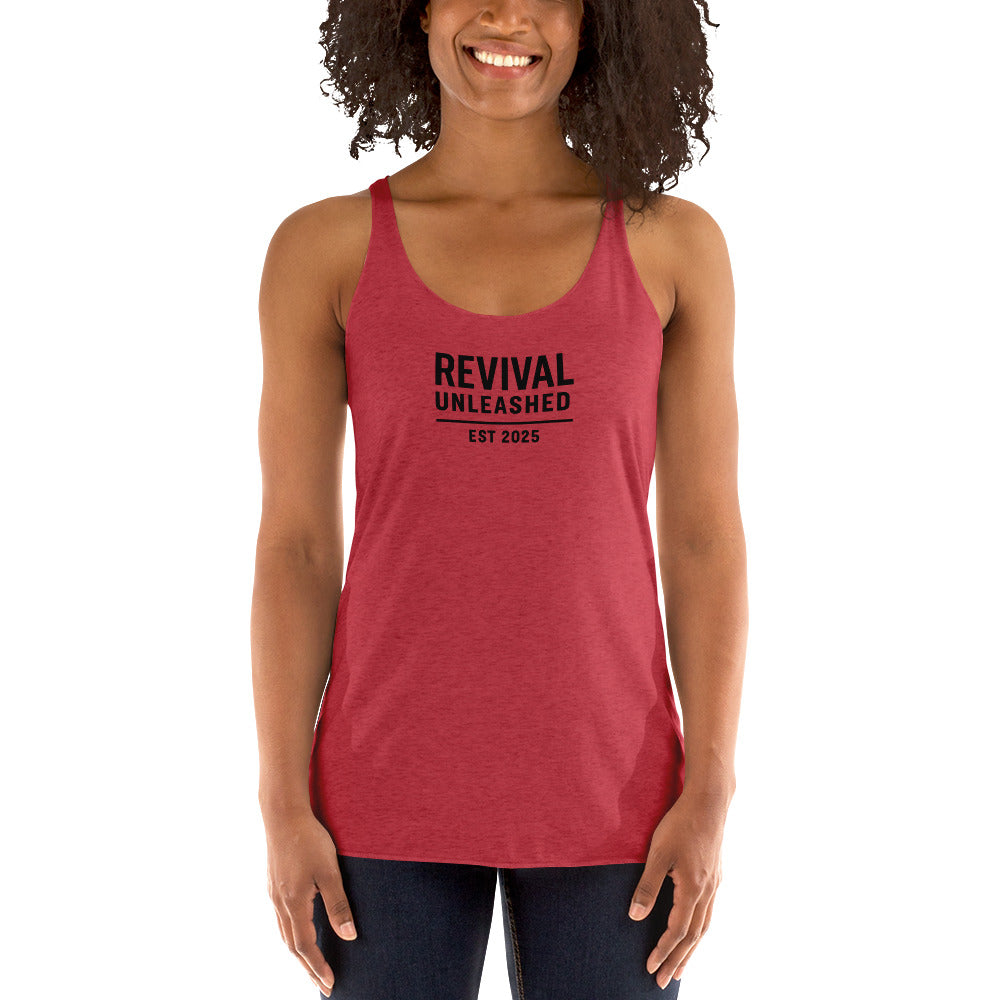 Revival Unleashed EST 2025 Women’s Racerback Tank Top – Christian Faith Apparel-Revival Unleashed