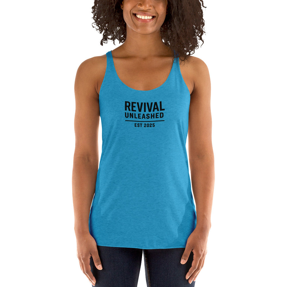 Revival Unleashed EST 2025 Women’s Racerback Tank Top – Christian Faith Apparel-Revival Unleashed